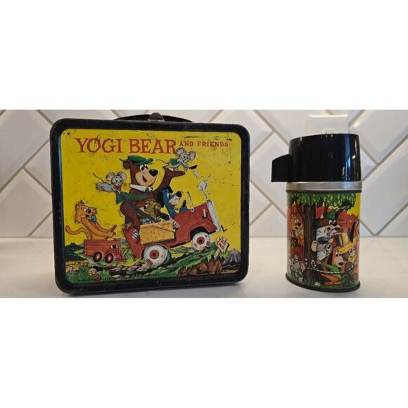 Vintage 1960s Yogi Bear & Friends Metal Lunchbox With Thermos - Picture 2 of 8